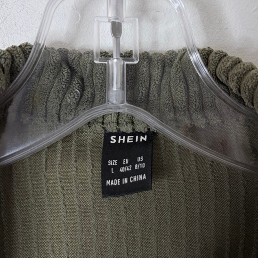 Shein Women's Corduroy Shacket Jacket Size L Olive Green Button Up Long Sleeve - Picture 7 of 9